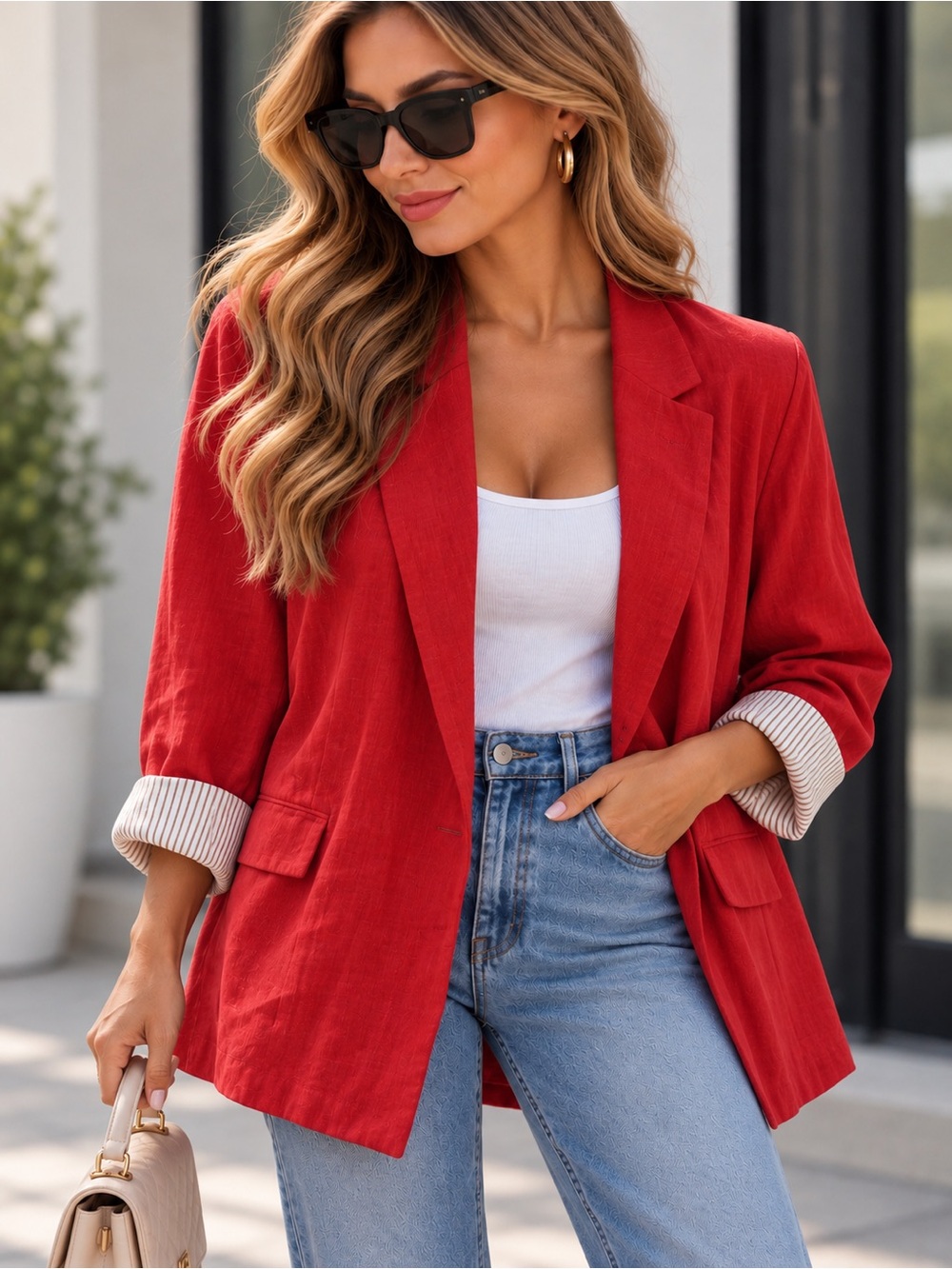 Zara Women's Red Relaxed Blazer Jacket
